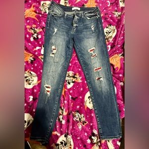 KanCan plaid peekaboo jeans